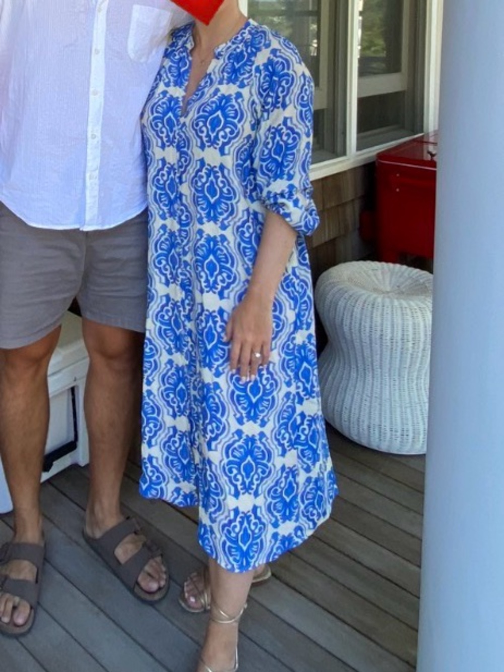 Zara Blue & White Printed Midi Dress - Lightweight Summer Dress